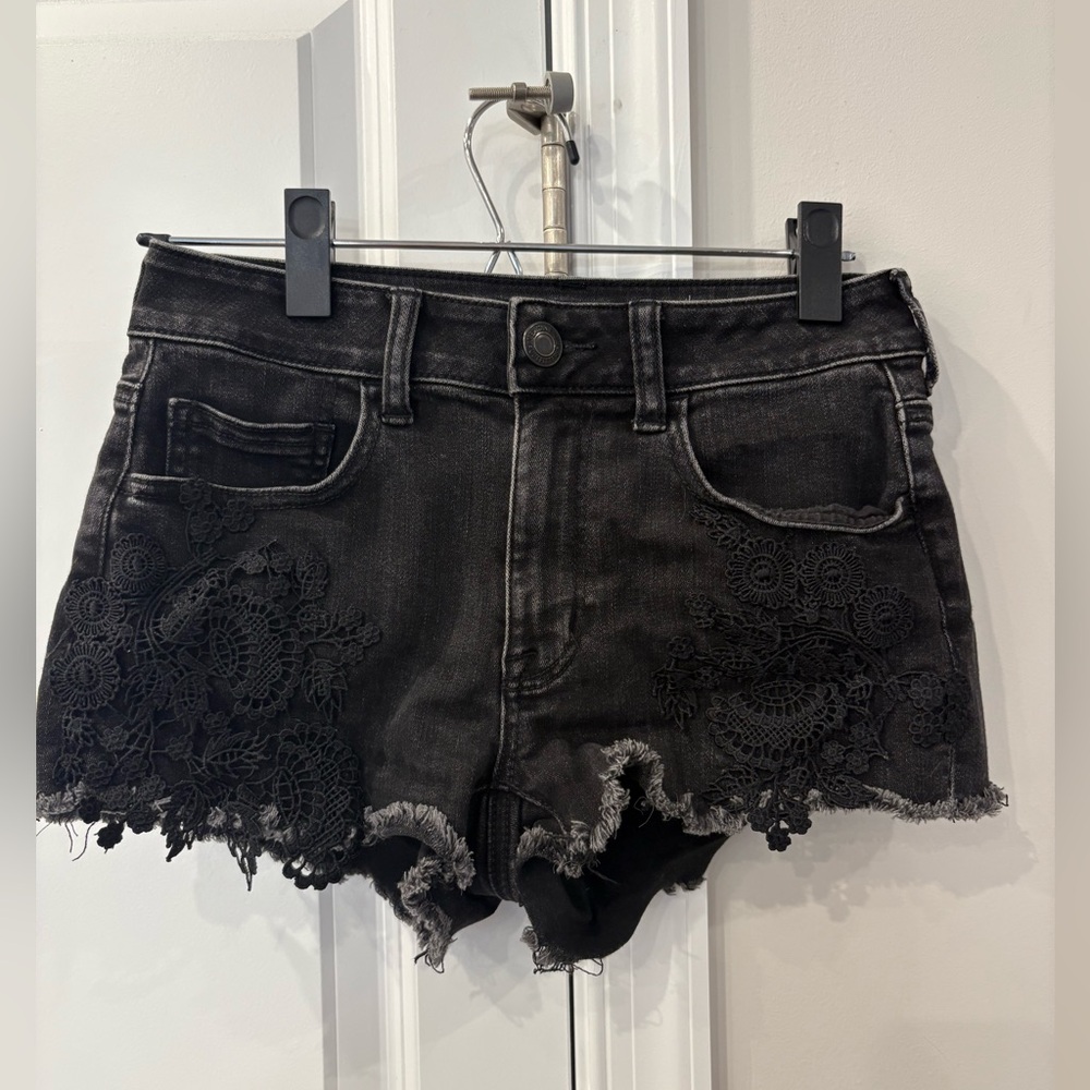 American Eagle Black Jean Shorts with Lace Trim